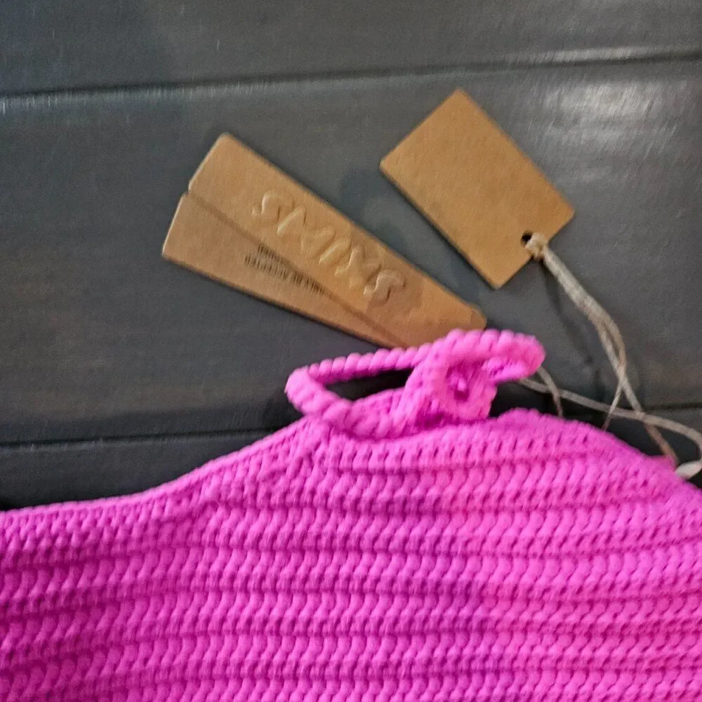 SKIMS Women's Taffy Pink Crochet Swim Scoop Bikini Top Size 2X